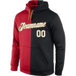 Personalized Split Sports Hoodie in Red Black White - Stitched Pullover Sweatshirt for Fashion Lovers Personalized Stitched