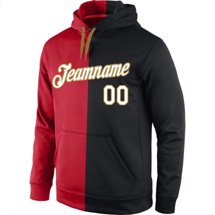 Personalized Split Sports Hoodie in Red Black White - Stitched Pullover Sweatshirt for Fashion Lovers Personalized Stitched