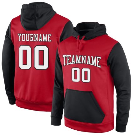 Custom Team Name Number Hoodie Personalized Sports Pullover Sweatshirt Stitched Red Black White Personalized Stitched Red