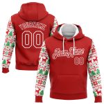 Custom Name and Number 3D Christmas Sports Hoodie - Personalized Stitched Pullover Sweatshirt in Red and White Personalized