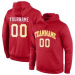 Custom Team Name Number Red White Gold Pullover Hoodie Personalized Stitched Sports Sweatshirt Personalized Stitched Red