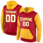 Personalized Red White Gold Sports Hoodie Sweatshirt Pullover - Custom Stitched Design Personalized Stitched Red White-Gold