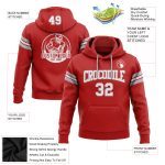 Custom Team Football Hoodie with Personalized Name & Number - Stitched Pullover Sweatshirt in Red, White & Gray Personalized