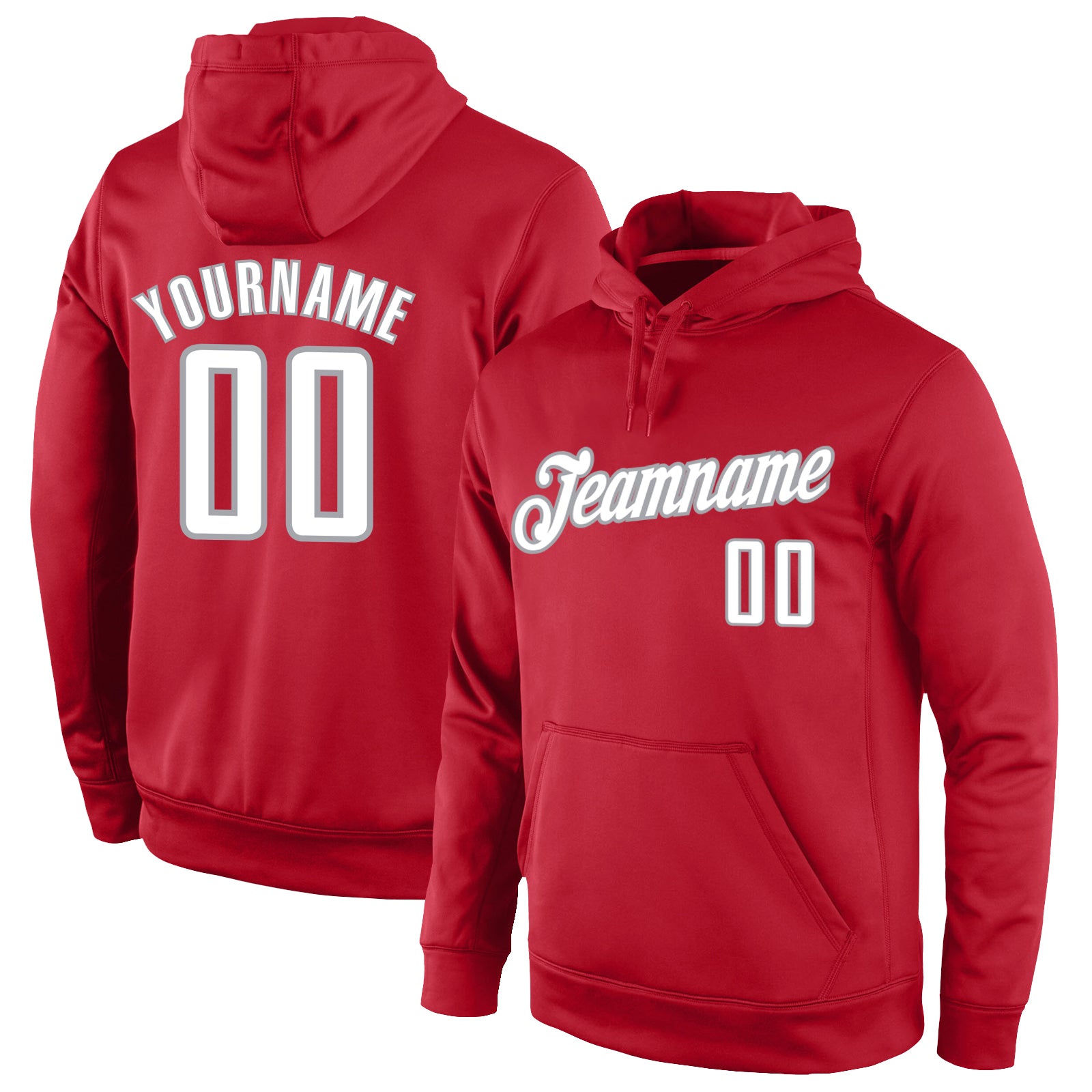 Custom Team Hoodie - Personalized Red White Gray Sports Sweatshirt with Name and Number Personalized Stitched Red White-Gray