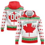 Custom Canadian Flag Sports Hoodie Pullover Sweatshirt with Stitched Team Name and Number - Red White Kelly Green Personalized