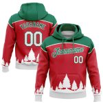 Custom 3D Christmas Trees Sports Hoodie with Personalized Name & Number - Stitched Red White Kelly Green Pullover Sweatshirt