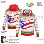 Personalized 3D Puerto Rican Flag Hoodie with Custom Name & Number - Red White Kelly Green Sports Pullover Sweatshirt Personalized