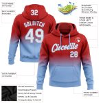 Custom Name Number Sports Hoodie Pullover Sweatshirt - Personalized Red Light Blue Fade Team Apparel Personalized Stitched