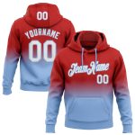 Custom Name Number Sports Hoodie Pullover Sweatshirt - Personalized Red Light Blue Fade Team Apparel Personalized Stitched