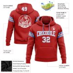 Custom Team Hoodie with Personalized Name & Number - Red, White & Light Blue Stitched Football Pullover Sweatshirt Personalized