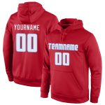 Custom Team Name Number Pullover Hoodie Sweatshirt Red White Light Blue Stitched Sports Personalized Stitched Red White-Light