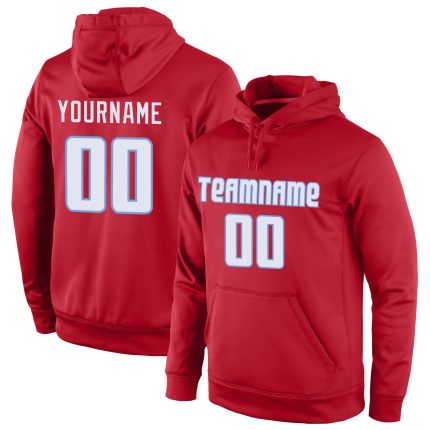 Custom Team Name Number Pullover Hoodie Sweatshirt Red White Light Blue Stitched Sports Personalized Stitched Red White-Light