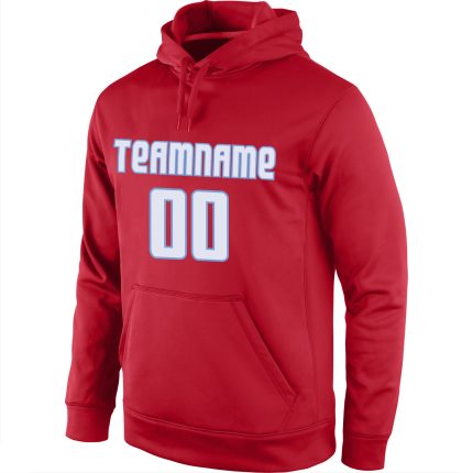 Custom Team Name Number Pullover Hoodie Sweatshirt Red White Light Blue Stitched Sports Personalized Stitched Red White-Light