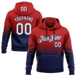 Custom Name Number Sports Hoodie Pullover Sweatshirt Red White Navy Fade Fashion Team Apparel Personalized Stitched Red White-Navy