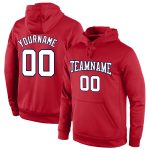 Custom Name Number Pullover Hoodie Sweatshirt - Personalized Red White Navy Sports Team Apparel Personalized Stitched Red