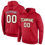 Custom Team Hoodie with Personalized Name and Number - Red White and Old Gold Pullover Sweatshirt Personalized Stitched Red