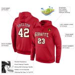 Custom Team Hoodie with Personalized Name and Number - Red White and Old Gold Pullover Sweatshirt Personalized Stitched Red