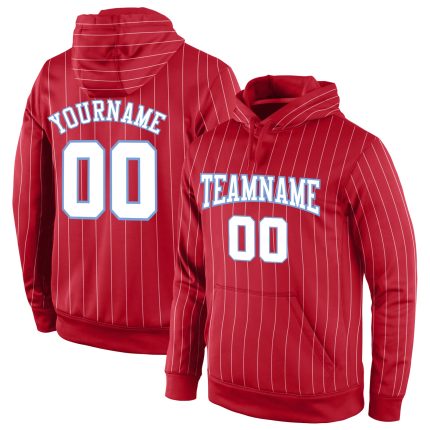 Custom Name Number Sports Hoodie Pullover Sweatshirt Red White Light Blue Pinstripe Design for Teams Personalized Stitched