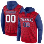 Custom Spider Sports Hoodie - Personalized 3D Pattern Pullover Sweatshirt with Team Name and Number in Red, White, and Royal