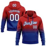 Personalized Red White Royal Fade Sports Hoodie Pullover Sweatshirt for Men and Women Personalized Stitched Red White-Royal