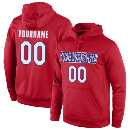 Custom Team Name Number Royal Sports Hoodie Stitched Pullover Sweatshirt Red White Personalized Stitched Red White-Royal