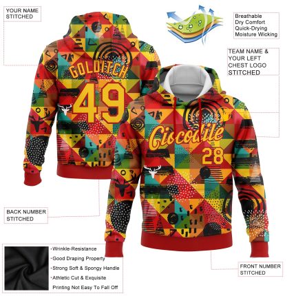 Custom Black History Month Hoodie with Personalized 3D Pattern Design, Stitched Red Yellow, Sports Pullover Sweatshirt Personalized