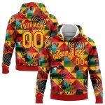 Custom Black History Month Hoodie with Personalized 3D Pattern Design, Stitched Red Yellow, Sports Pullover Sweatshirt Personalized