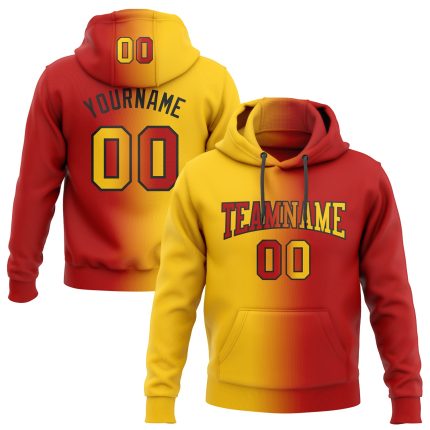Custom Name Number Sports Hoodie Pullover Sweatshirt Red Yellow Black Gradient Personalized Fashion Team Apparel Personalized