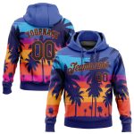 Custom Name and Number Sports Hoodie with 3D Palm Trees Design - Personalized Black-Orange Pullover Sweatshirt Personalized