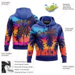 Custom Name and Number Sports Hoodie with 3D Palm Trees Design - Personalized Black-Orange Pullover Sweatshirt Personalized