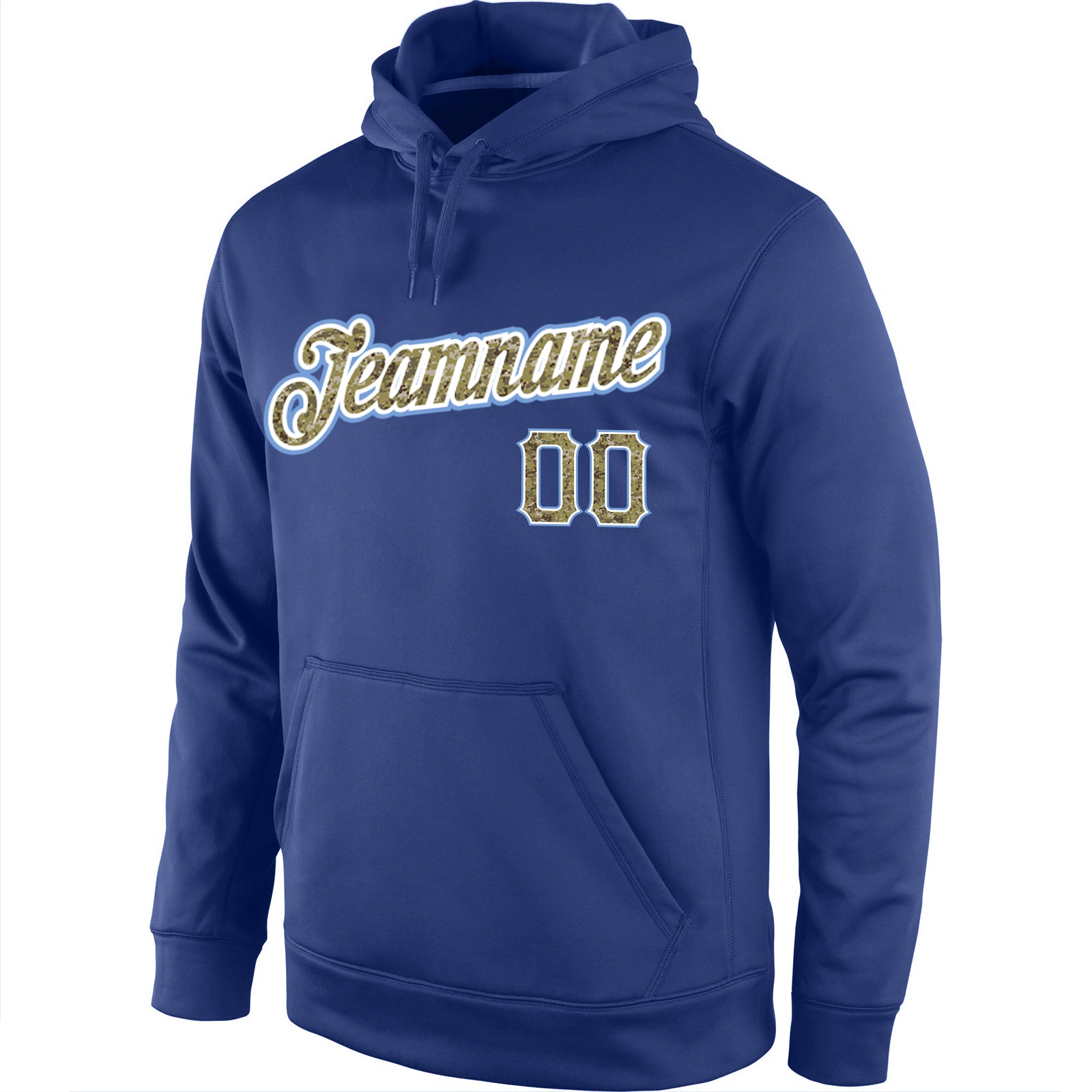 Personalized Stitched Royal Camo-Light Blue Sports Pullover Sweatshirt Hoodie Team Custom Name and Number Custom Name Number Sports Hoodie Personalized Light Blue Royal Camo Pullover Sweatshirt Personalized Stitched Royal Camo-Light - Image 2