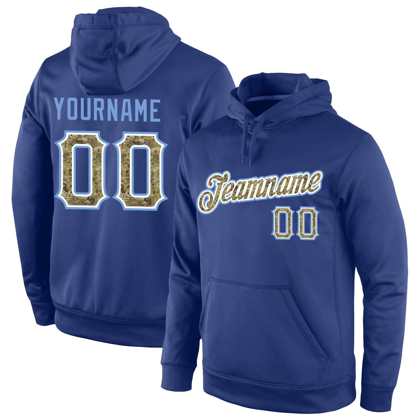 Custom Name Number Sports Hoodie Personalized Light Blue Royal Camo Pullover Sweatshirt Personalized Stitched Royal Camo-Light