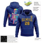 Custom Name and Number 3D Skull Hoodie Sweatshirt in Royal Gold and Black - Personalized Fashion Sports Pullover Personalized