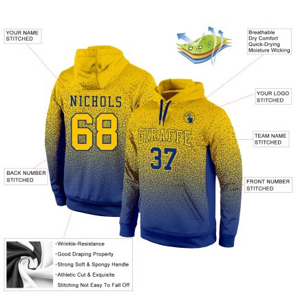 Custom Stitched Royal Gold Fade Hoodie with Name & Number - Fashion Sports Pullover Sweatshirt Personalized Stitched Royal
