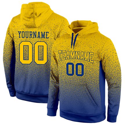 Custom Stitched Royal Gold Fade Hoodie with Name & Number - Fashion Sports Pullover Sweatshirt Personalized Stitched Royal