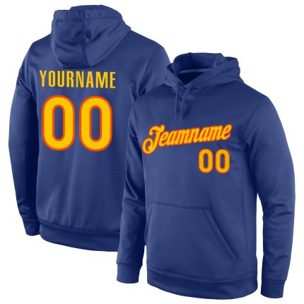 Custom Royal Gold-Orange Sports Hoodie with Personalized Name and Number - Stitched Pullover Sweatshirt Personalized Stitched
