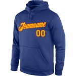 Custom Royal Gold-Orange Sports Hoodie with Personalized Name and Number - Stitched Pullover Sweatshirt Personalized Stitched