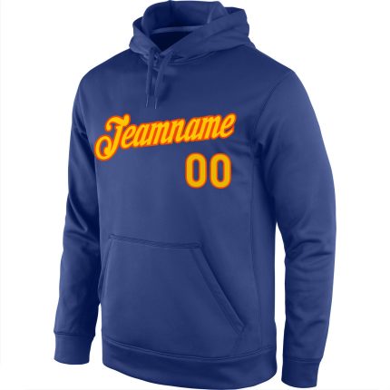 Custom Royal Gold-Orange Sports Hoodie with Personalized Name and Number - Stitched Pullover Sweatshirt Personalized Stitched