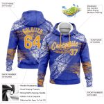 Custom Name Number Sports Hoodie Personalized 3D Pattern Stitched Royal Gold-White Pullover Sweatshirt Personalized Stitched
