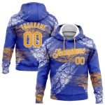 Custom Name Number Sports Hoodie Personalized 3D Pattern Stitched Royal Gold-White Pullover Sweatshirt Personalized Stitched