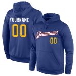 Personalized Royal Gold-White Sports Hoodie Pullover Sweatshirt for Adults Personalized Stitched Royal Gold-White Sports