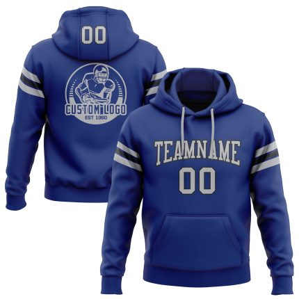 Custom Name Number Pullover Hoodie - Personalized Stitched Royal Gray Black Football Sweatshirt Personalized Stitched Royal