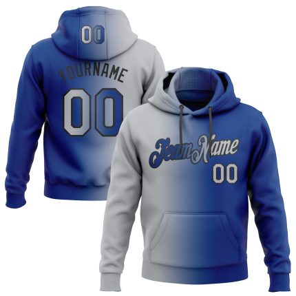 Custom Name & Number Fashion Sports Hoodie - Stitched Royal Gray-Black Gradient Pullover Sweatshirt Personalized Stitched