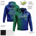 Custom Name Number Hoodie Sweatshirt Pullover for Sports, Personalized Stitched Royal Kelly Green Gray Gradient Fashion Design