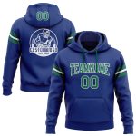 Custom Name Number Football Hoodie Sweatshirt in Stitched Royal Kelly Green and White - Personalized Team Apparel Personalized