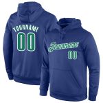 Custom Name Number Sports Hoodie Pullover Sweatshirt in Royal Kelly Green White - Personalized Team Apparel Personalized