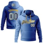 Custom Team Name Number Pullover Hoodie Sweatshirt - Personalized Royal Light Blue Gold Gradient Sports Fashion Personalized