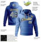 Custom Team Name Number Pullover Hoodie Sweatshirt - Personalized Royal Light Blue Gold Gradient Sports Fashion Personalized