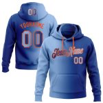 Custom Personalized Sports Pullover Hoodie with Name and Number - Royal Light Blue-Orange Gradient Sweatshirt Personalized