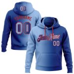 Custom Team Name & Number Royal Light Blue-Red Gradient Sports Hoodie Pullover Sweatshirt - Personalized Fashion Apparel